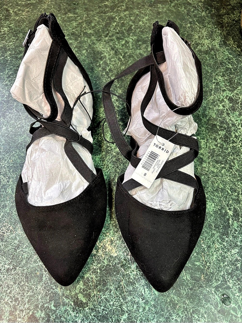TORRID Black Faux Suede Elastic Crisscross Strap Flat (WW) Crisscross Strap